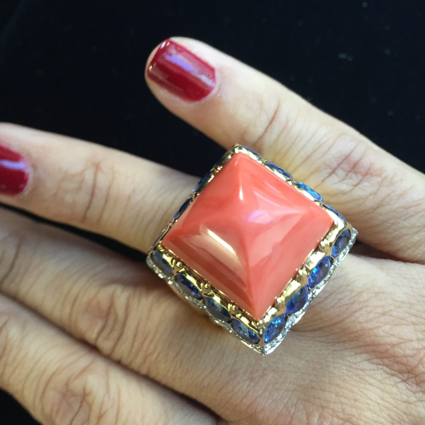DAVID WEBB Colors Coral Sapphire Diamond Ring