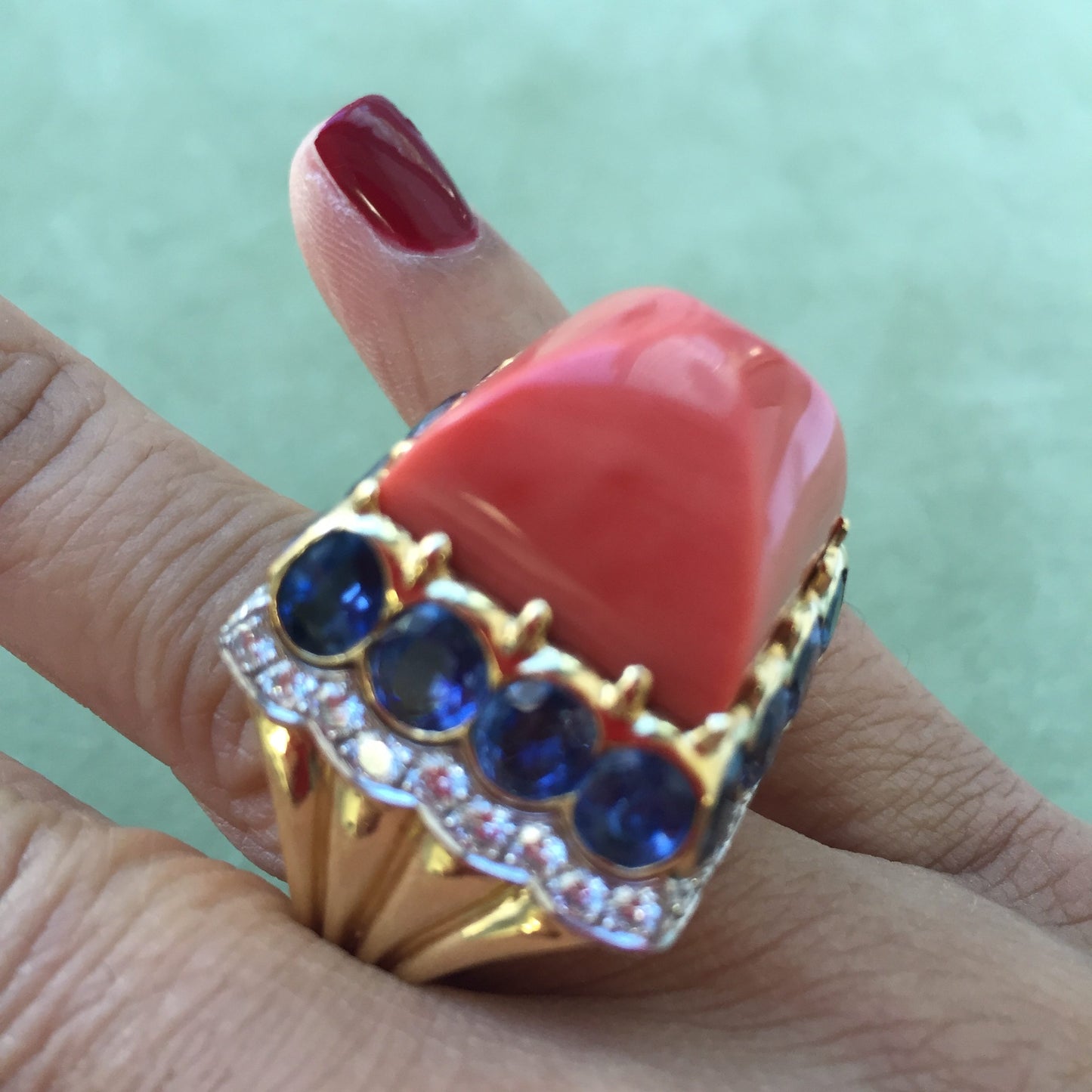 DAVID WEBB Colors Coral Sapphire Diamond Ring