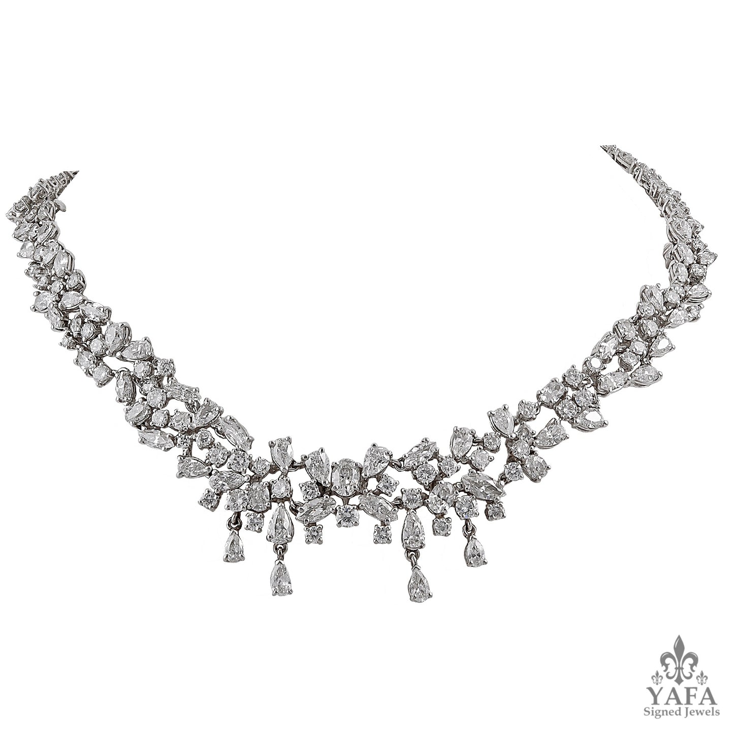 Platinum Marquise, Pear Shape, Round Diamond Necklace