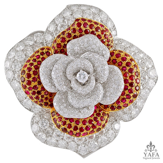 MOUAWAD Diamond, Ruby Flower Brooch