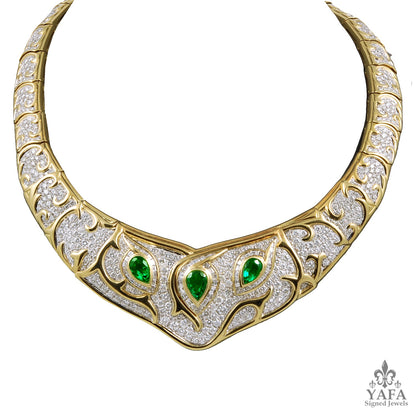 Diamond Pave Pear Emerald Bib Necklace