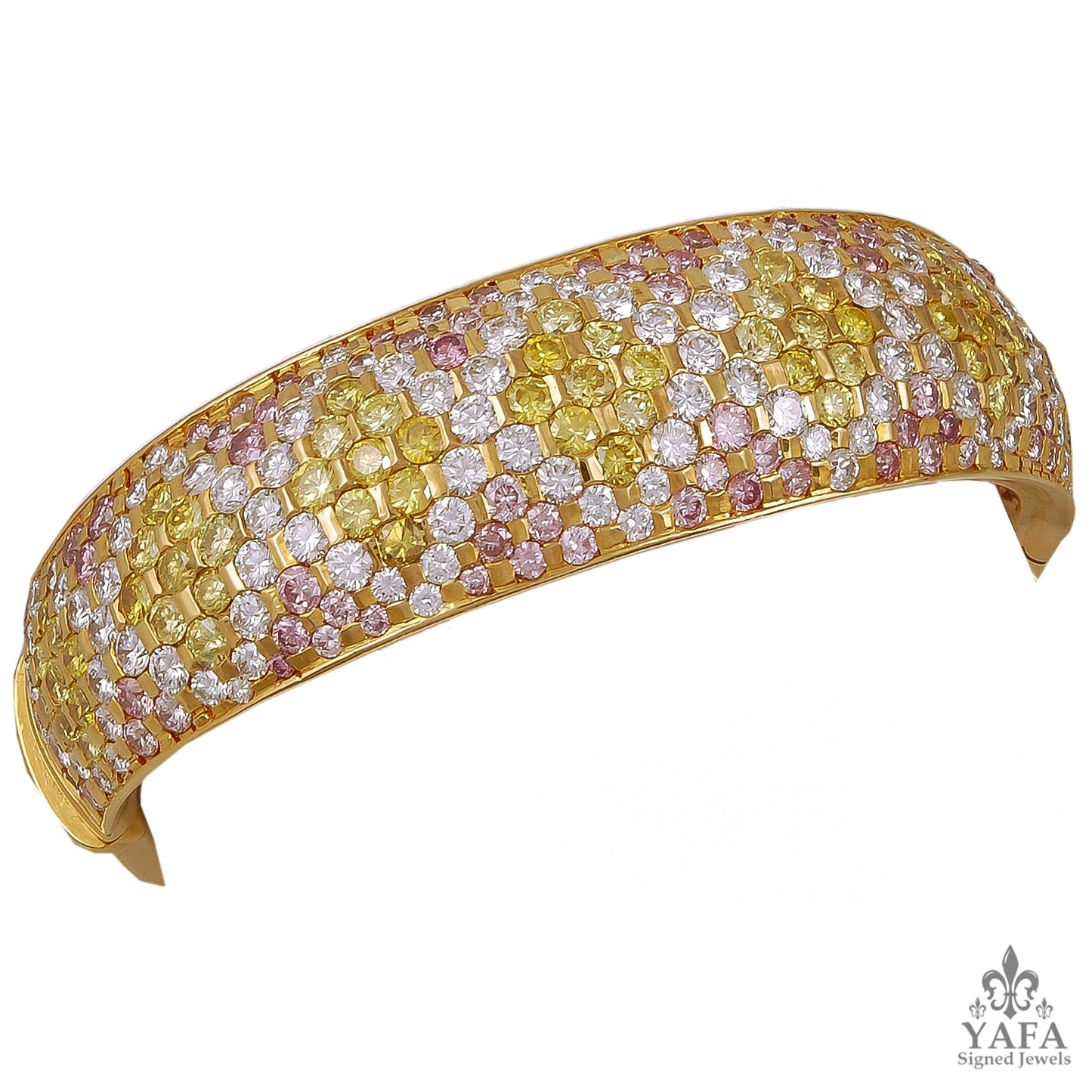 18k Gold White, Natural Yellow, Pink Diamond Bracelet