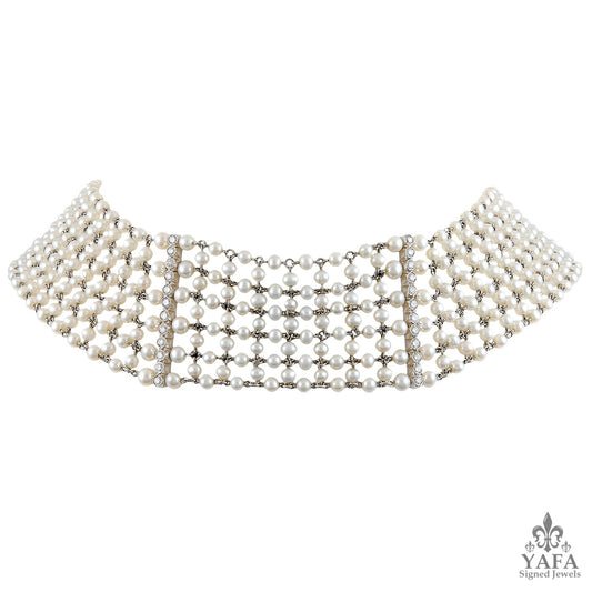 Platinum Diamond,Pearl Choker Necklace
