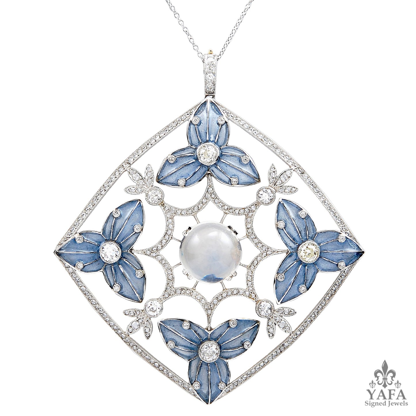 Platinum Diamond, Moonstone Pendant-Necklace