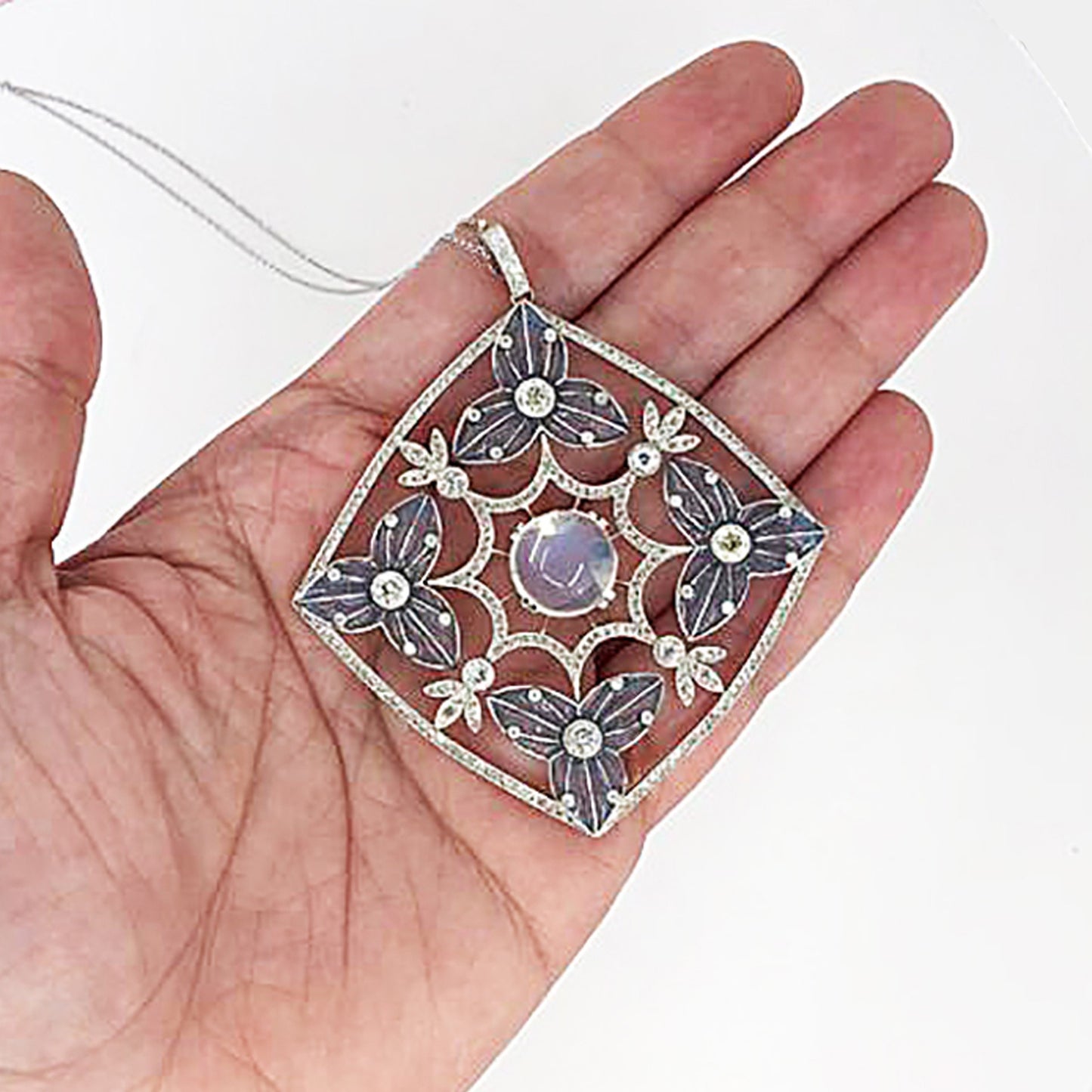 Platinum Diamond, Moonstone Pendant-Necklace