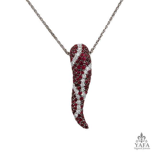 18k Gold Diamond and Ruby Pendant Necklace