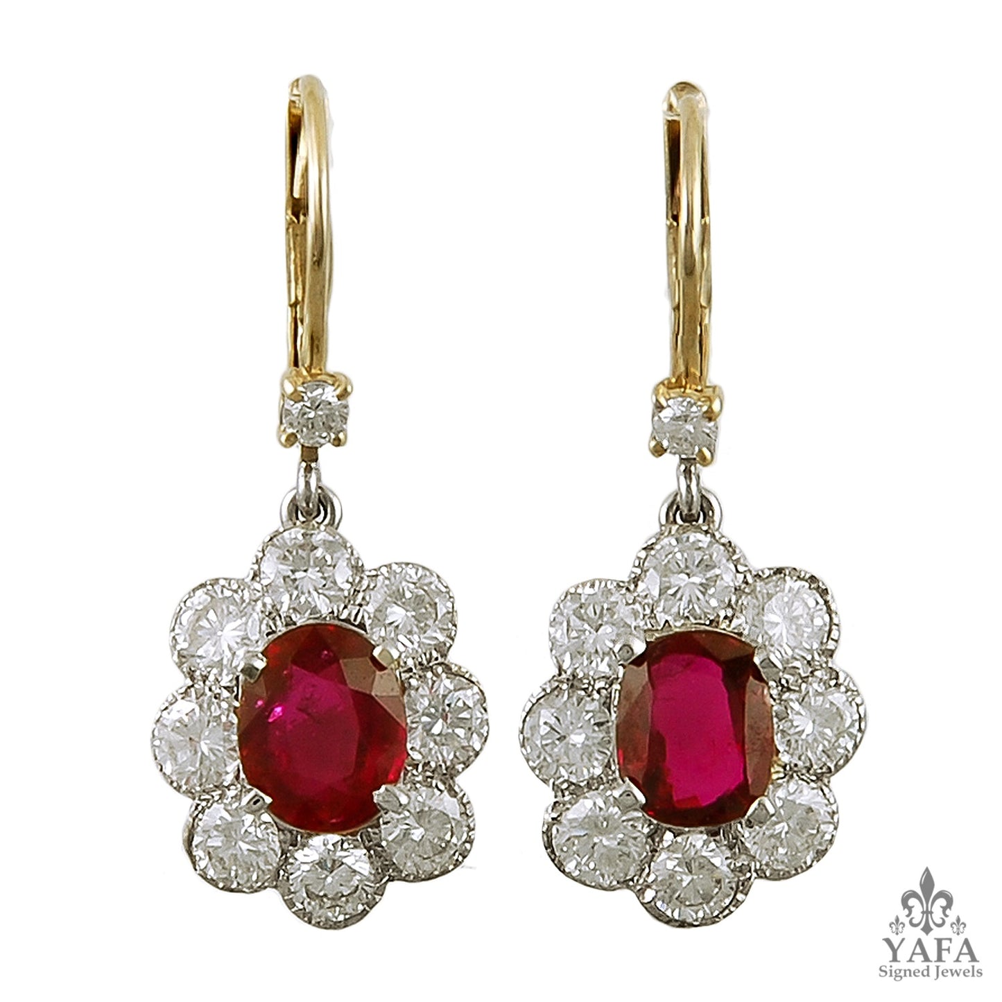 Two Tone Diamond,Ruby Earrings