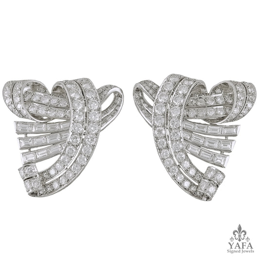 Mid-Century Diamond Double Clip Brooch Pair