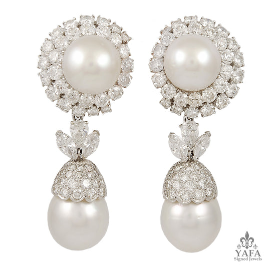 18k Gold Diamond, South Sea Pearl Earrings
