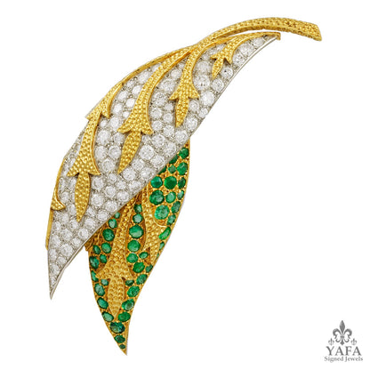 FRED Two Tone Diamond, Emerald 2 Leaf Brooch