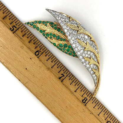 FRED Two Tone Diamond, Emerald 2 Leaf Brooch