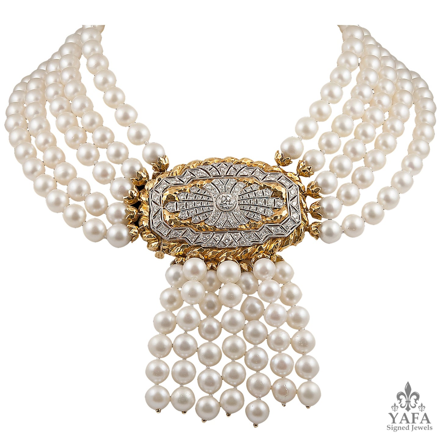 DAVID WEBB Two Tone Cultured Pearl, Diamond Necklace