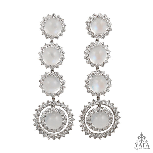 Modern Platinum Diamond, Moonstone Earrings