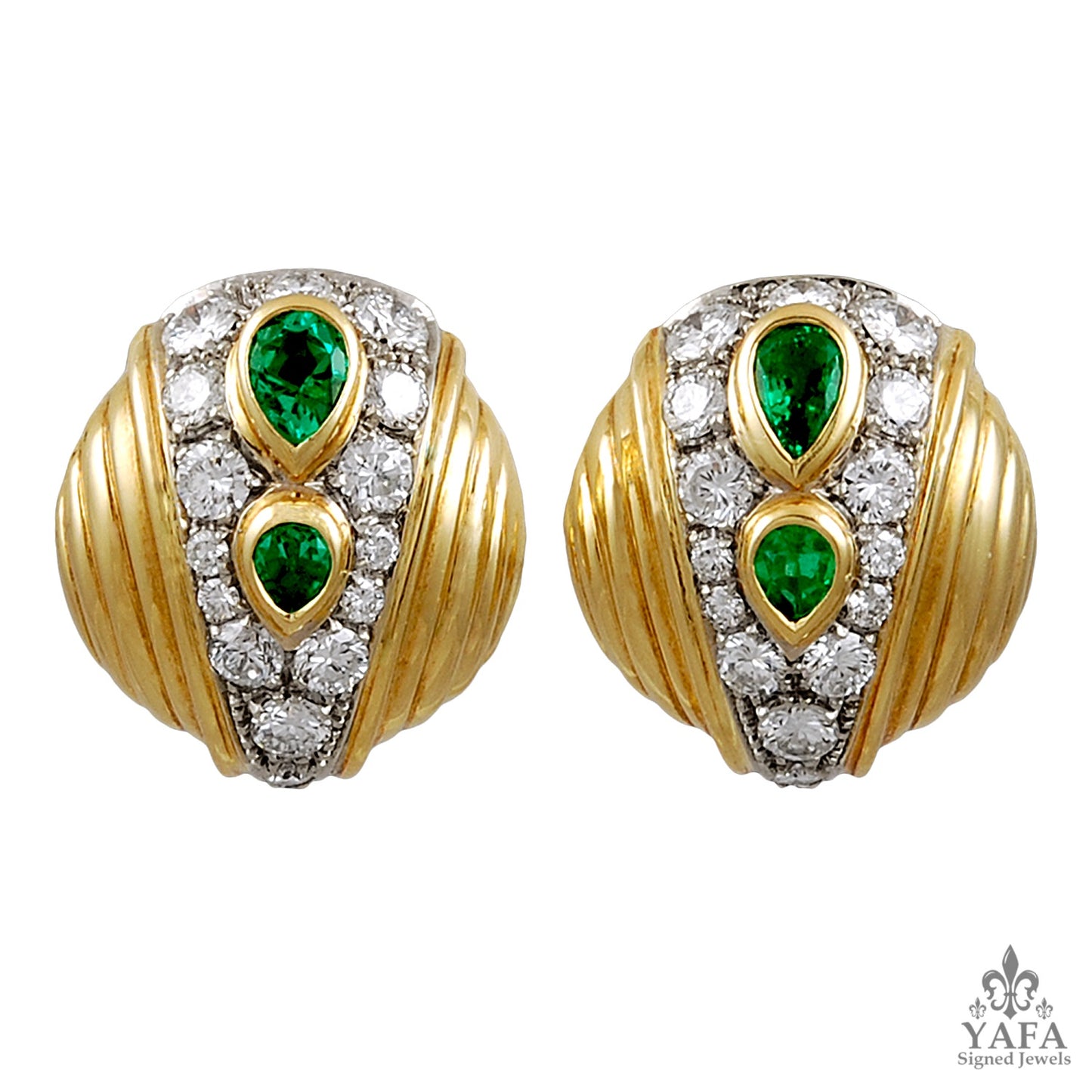 Estate 18k Gold Diamond, Emerald Earrings