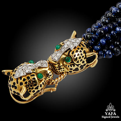 DAVID WEBB Diamond & Sapphire Beads Double Leopard Bracelet