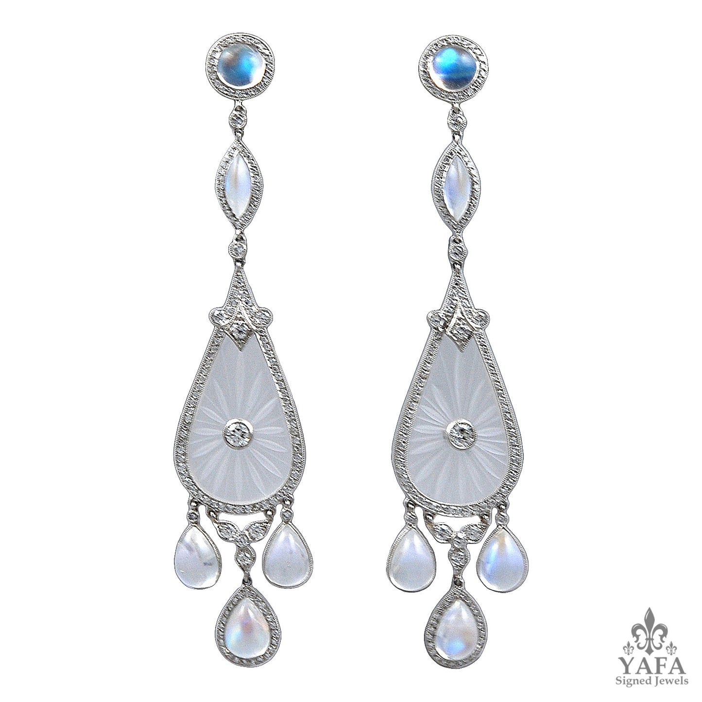 Platinum Moonstone & Diamond Earrings 13.57 cts.