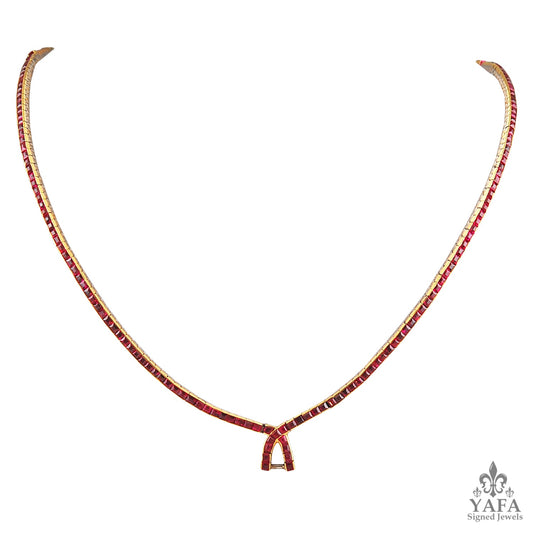 Circa 1930s Gold & Platinum Ruby Necklace