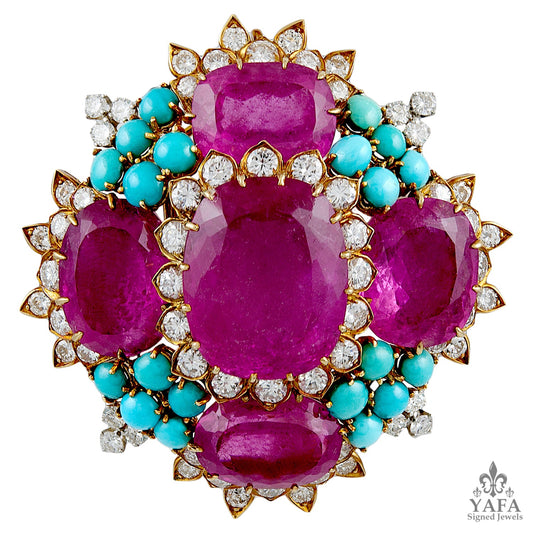 DAVID WEBB Diamond, Rubellite,Turquoise Brooch