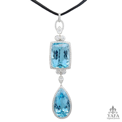 Platinum Diamond & Aquamarine Pendant Necklace