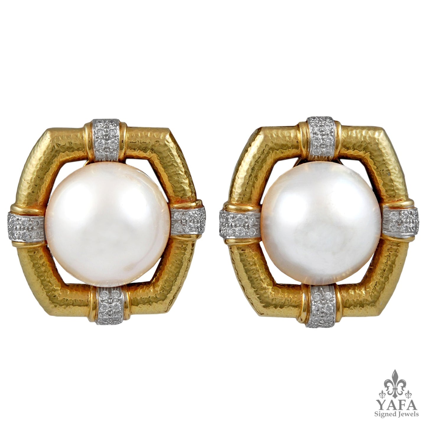 DAVID WEBB Mabe Pearl & Diamond Earrings
