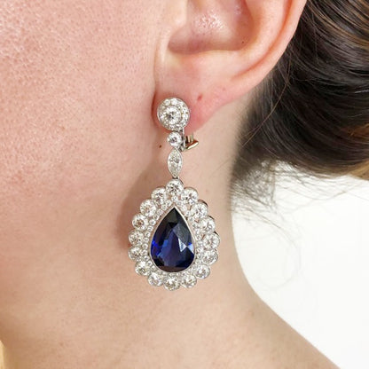 Platinum Diamond & Sapphire 24.12 cts. Earrings