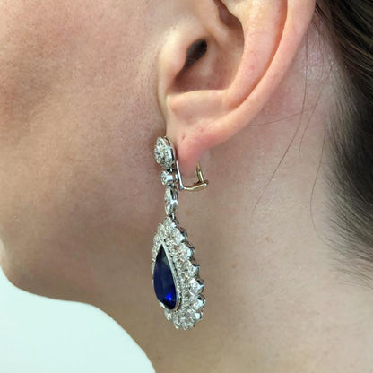 Platinum Diamond & Sapphire 24.12 cts. Earrings