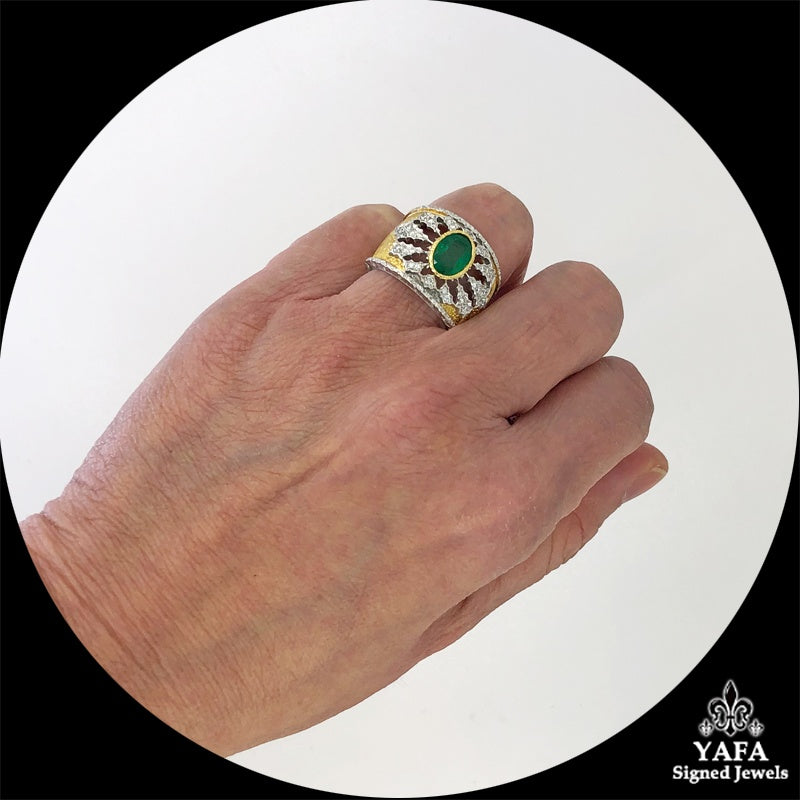 BUCCELLATI Diamond Emerald Ring