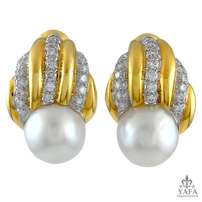 DAVID WEBB Diamond Pearl Earrings
