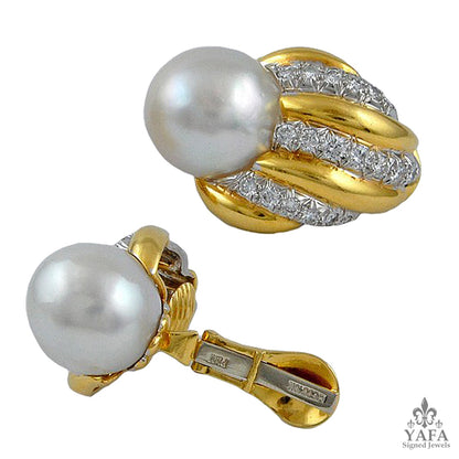 DAVID WEBB Diamond Pearl Earrings