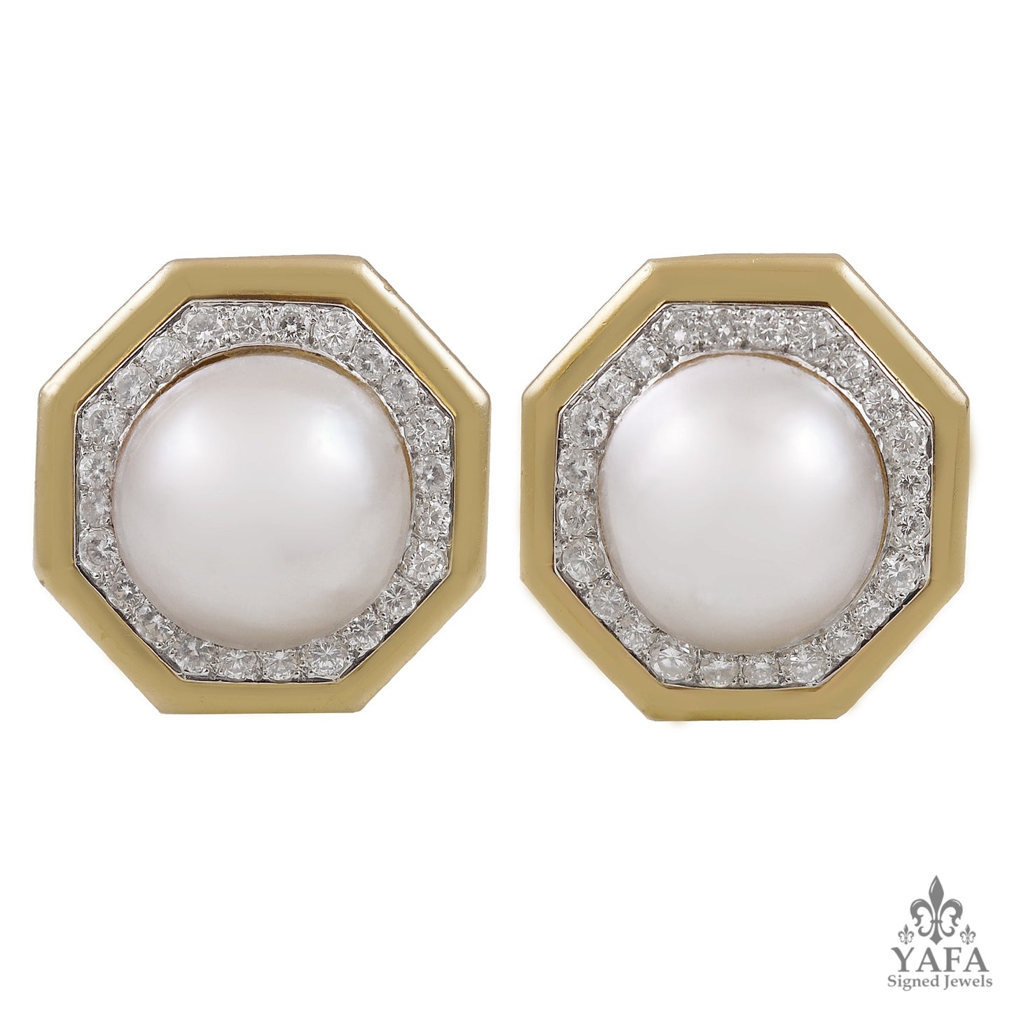VAN CLEEF & ARPELS Fine Mabe Pearl Diamond Octagon Earrings