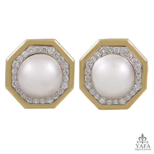 VAN CLEEF & ARPELS Fine Mabe Pearl Diamond Octagon Earrings