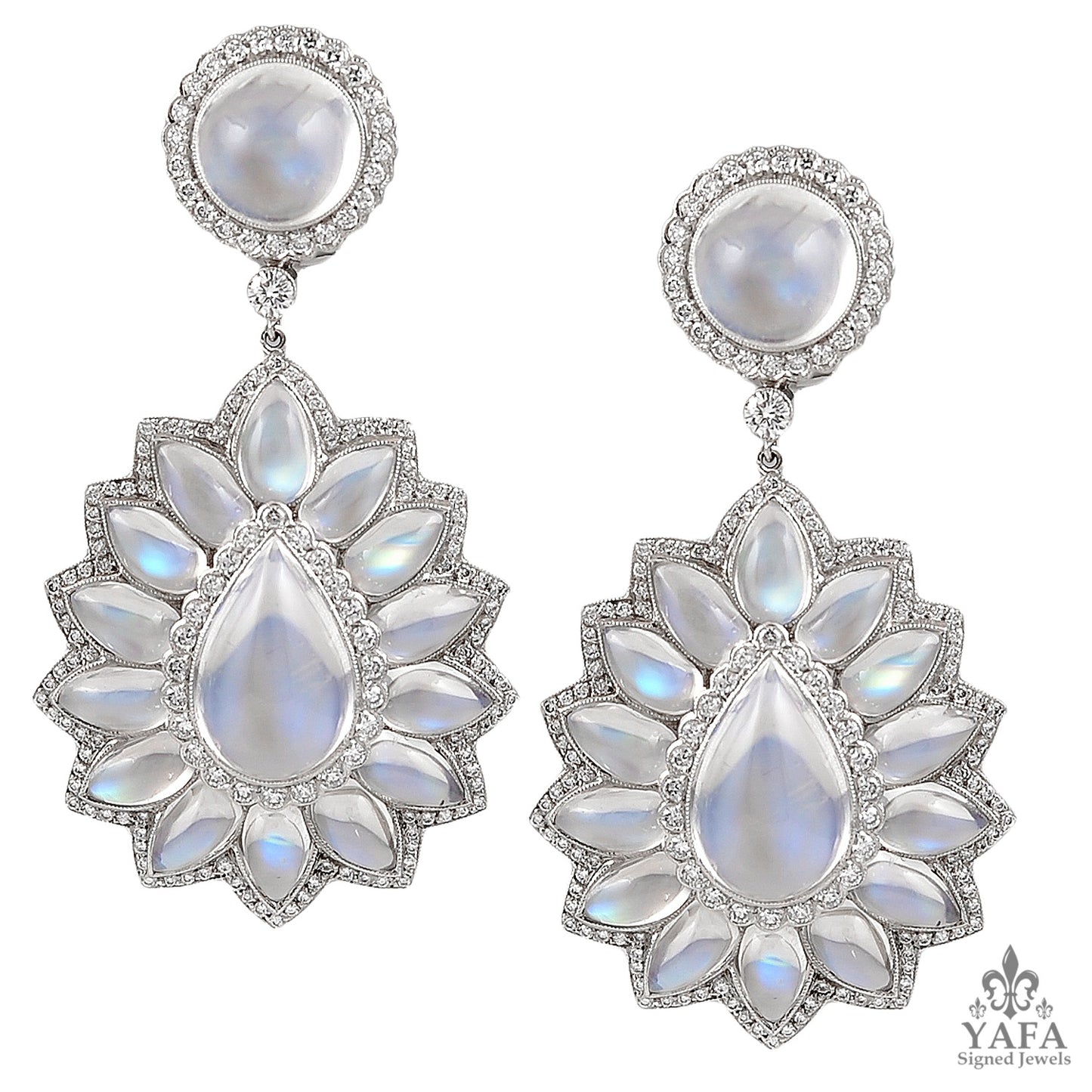 Platinum Diamond & Moonstone Earrings