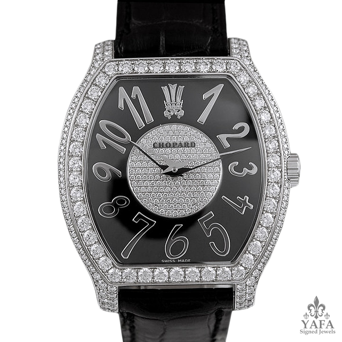 Chopard Diamond & Black Leather Strap Watch
