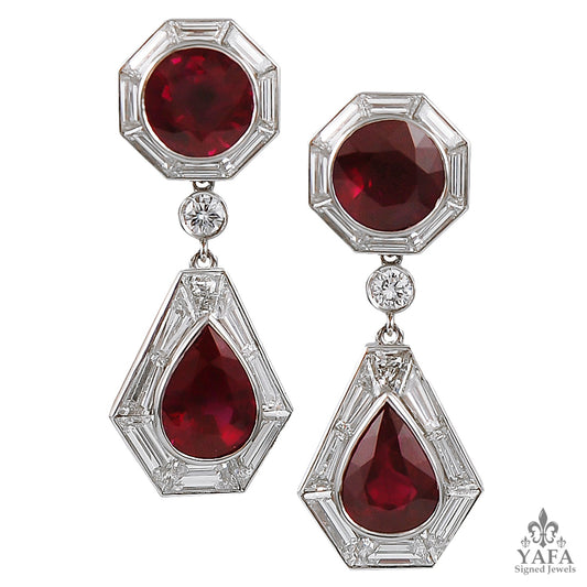 Contemporary Ruby Diamond Drop Earrings