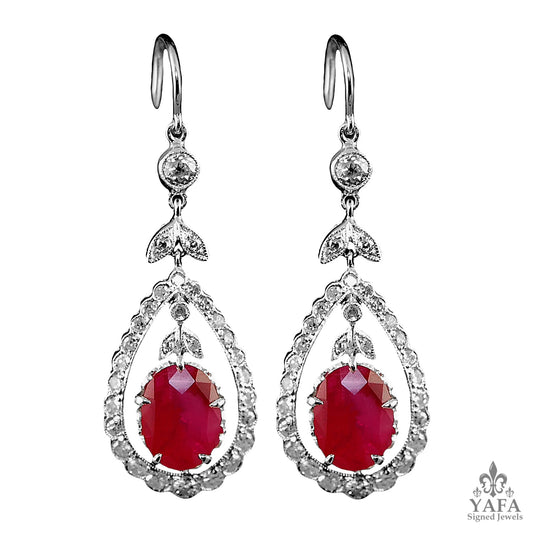 White Gold Diamond & Ruby Earrings