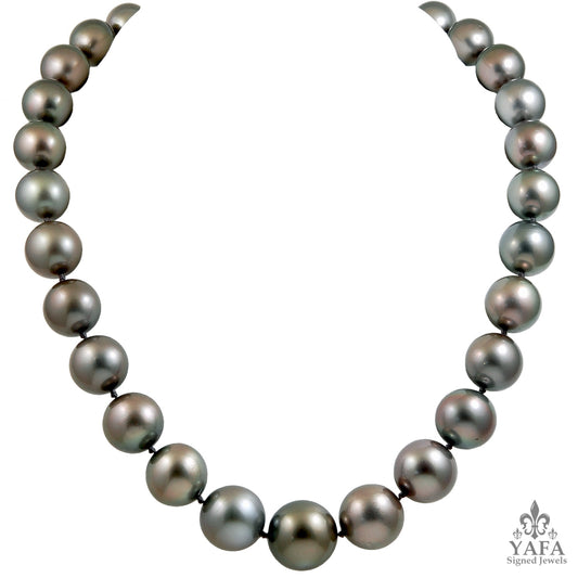 Platinum Diamond and Black South Pearl Clasp Necklace