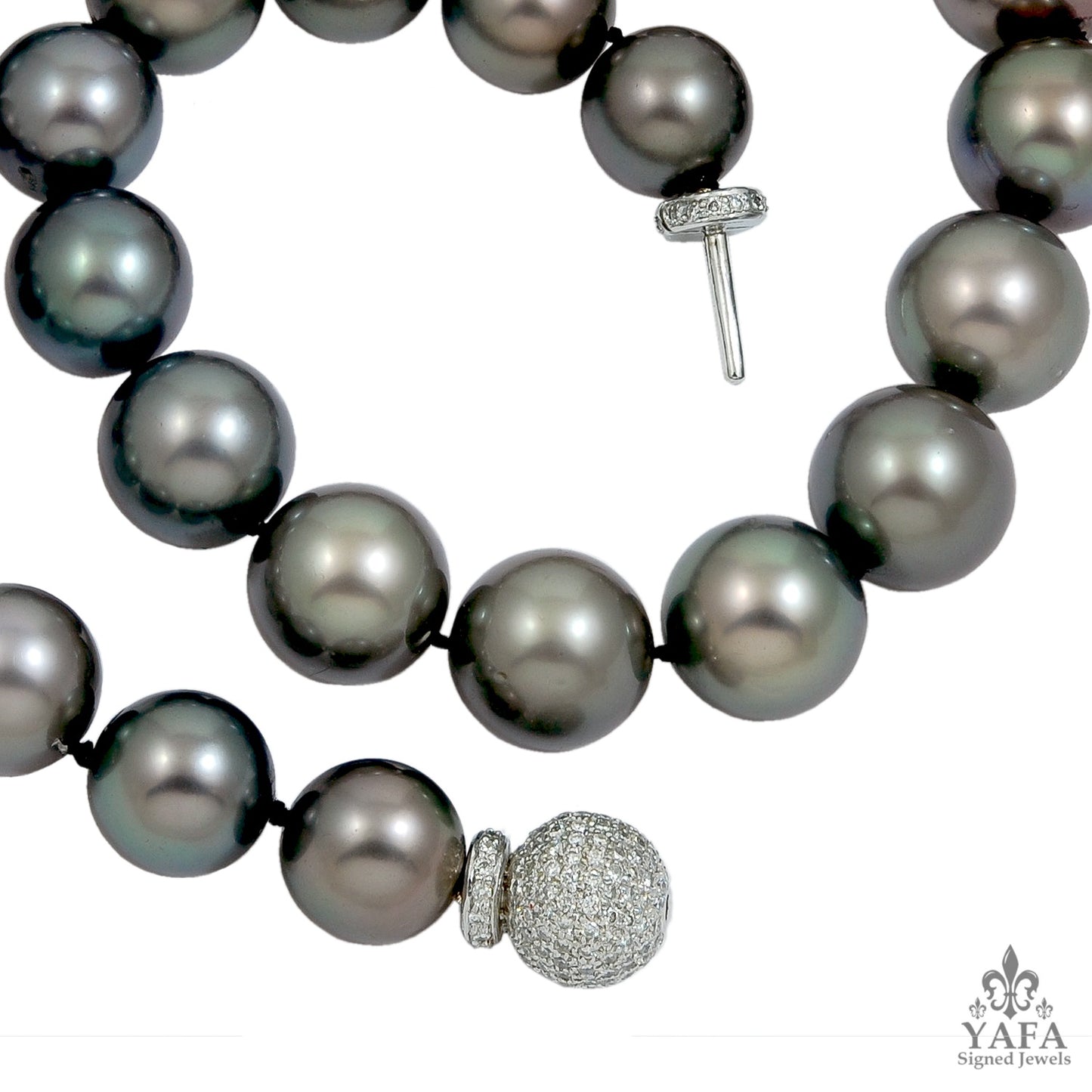 Platinum Diamond and Black South Pearl Clasp Necklace