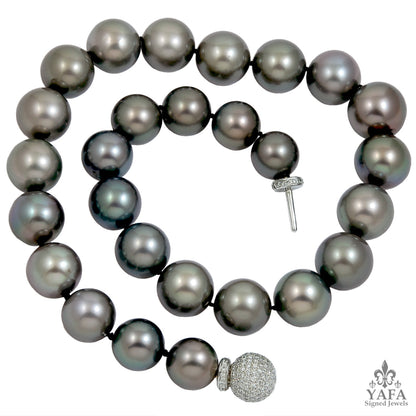 Platinum Diamond and Black South Pearl Clasp Necklace