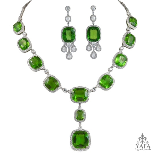 Platinum Diamond, Peridot Necklace & Earrings