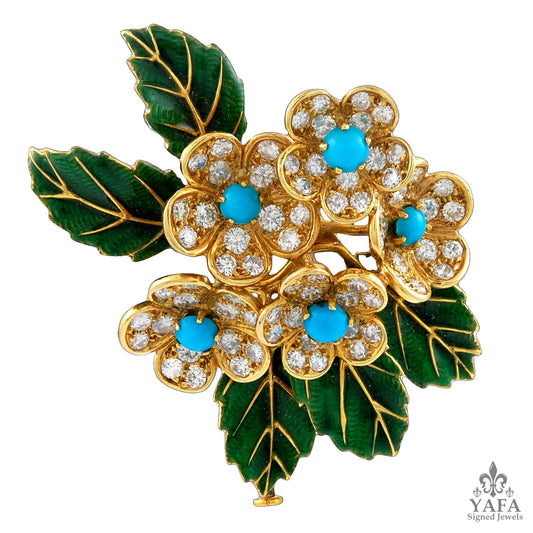 BOUCHERON Diamond, Turquoise Flower Brooch