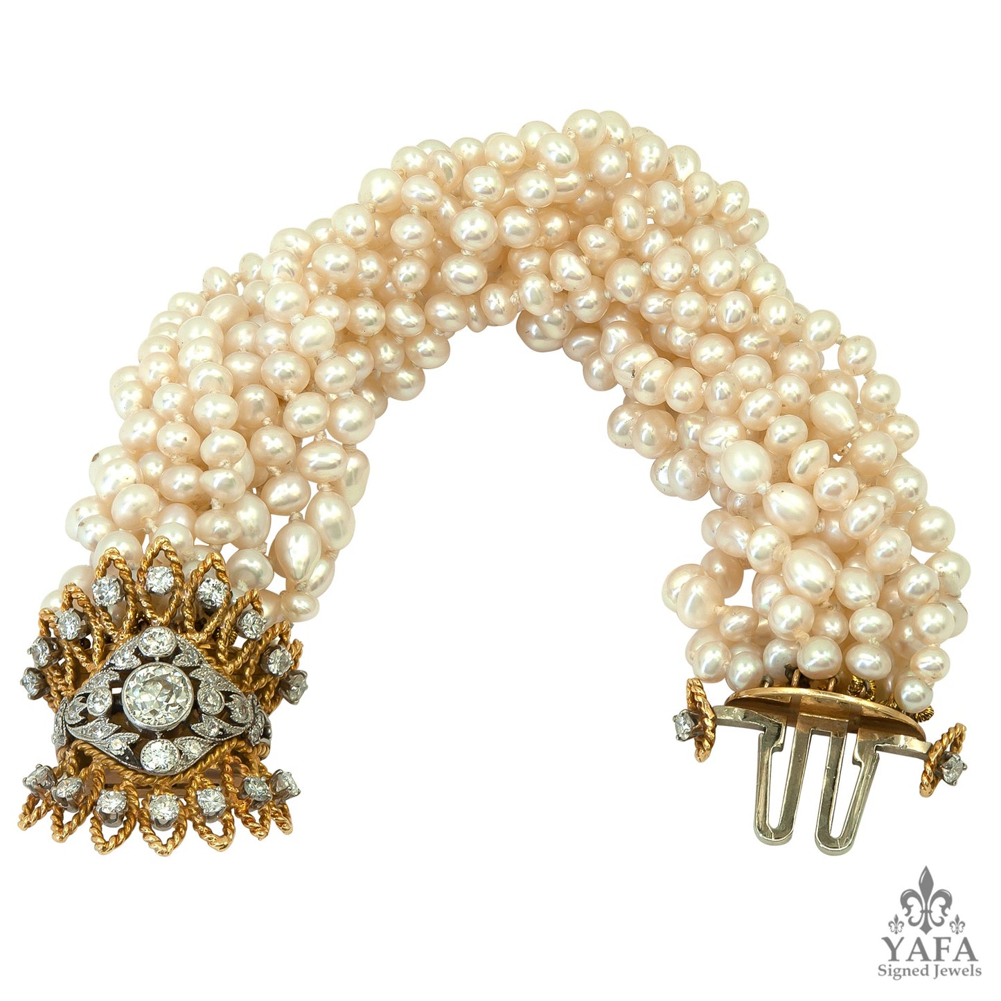 Multi Strand Pearl & Diamond Bracelet