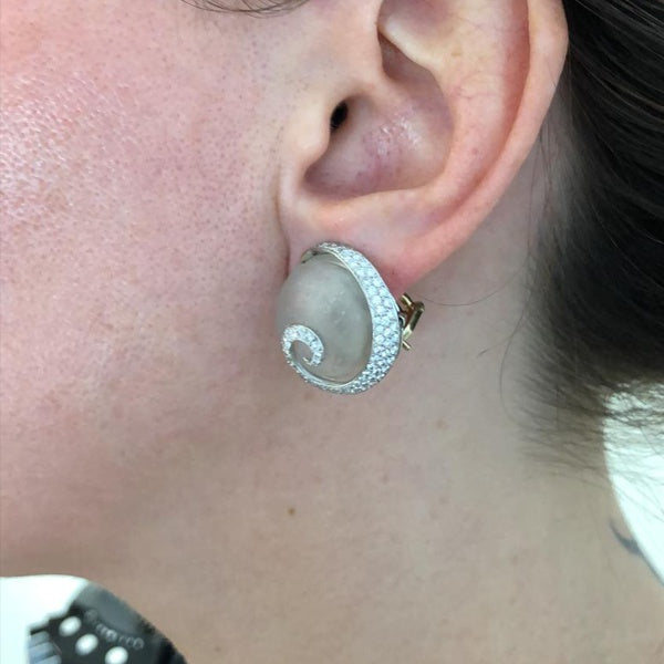 Contemporary Diamond Crystal Seashell Earrings