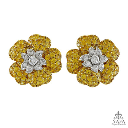 Two Tone Diamond & Sapphire Flower Earrings