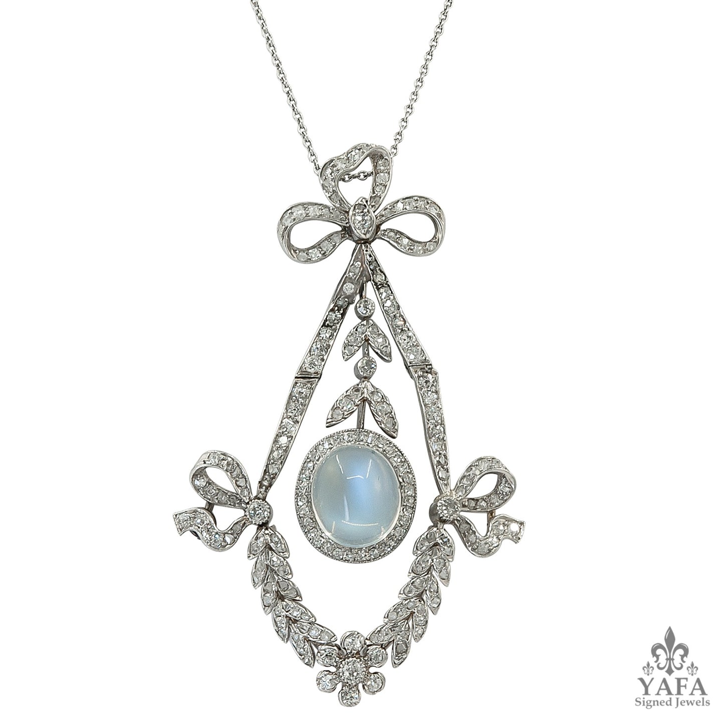 Platinum Diamond, Moonstone Pendant Necklace