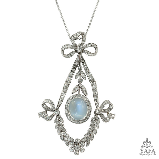 Platinum Diamond, Moonstone Pendant Necklace