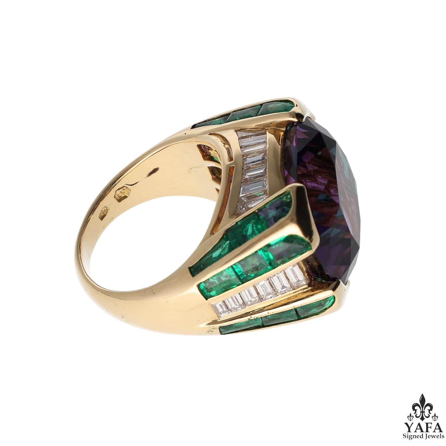 Bulgari Rome Vintage 'Carré' Amethyst Diamond Emerald 18KT Signet Ring