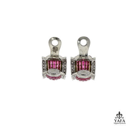 Van Cleef & Arpels Vintage Invisibly Set Ruby and Diamond Boule Earclips