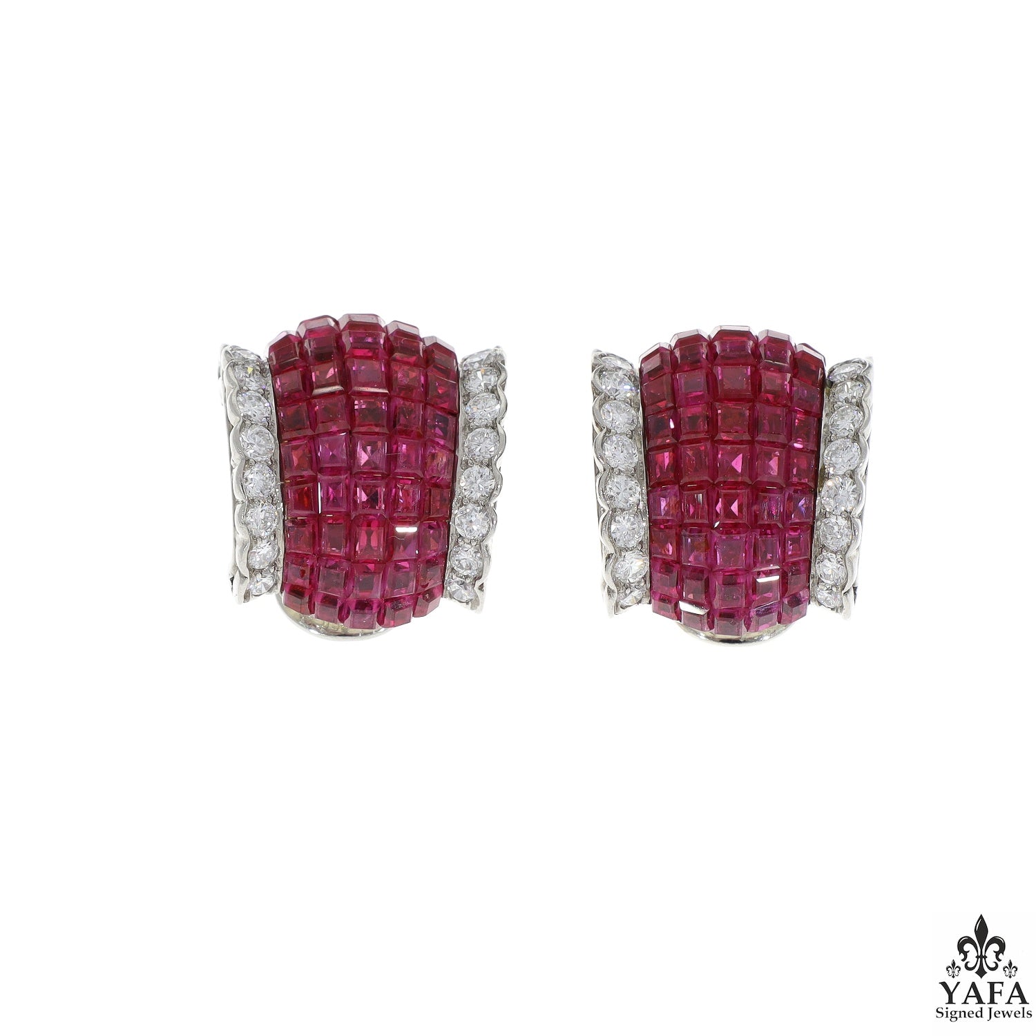Van Cleef & Arpels Vintage Invisibly Set Ruby and Diamond Boule Earclips