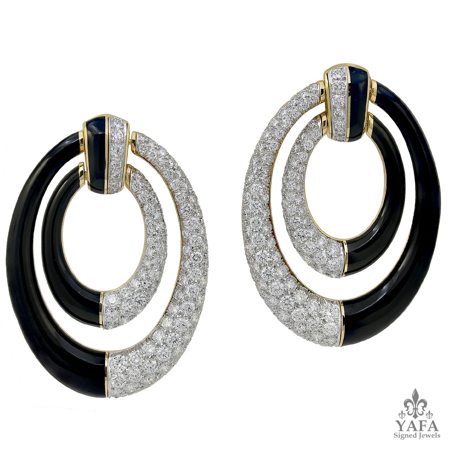 DAVID WEBB Black Enamel Diamond Aline Earrings