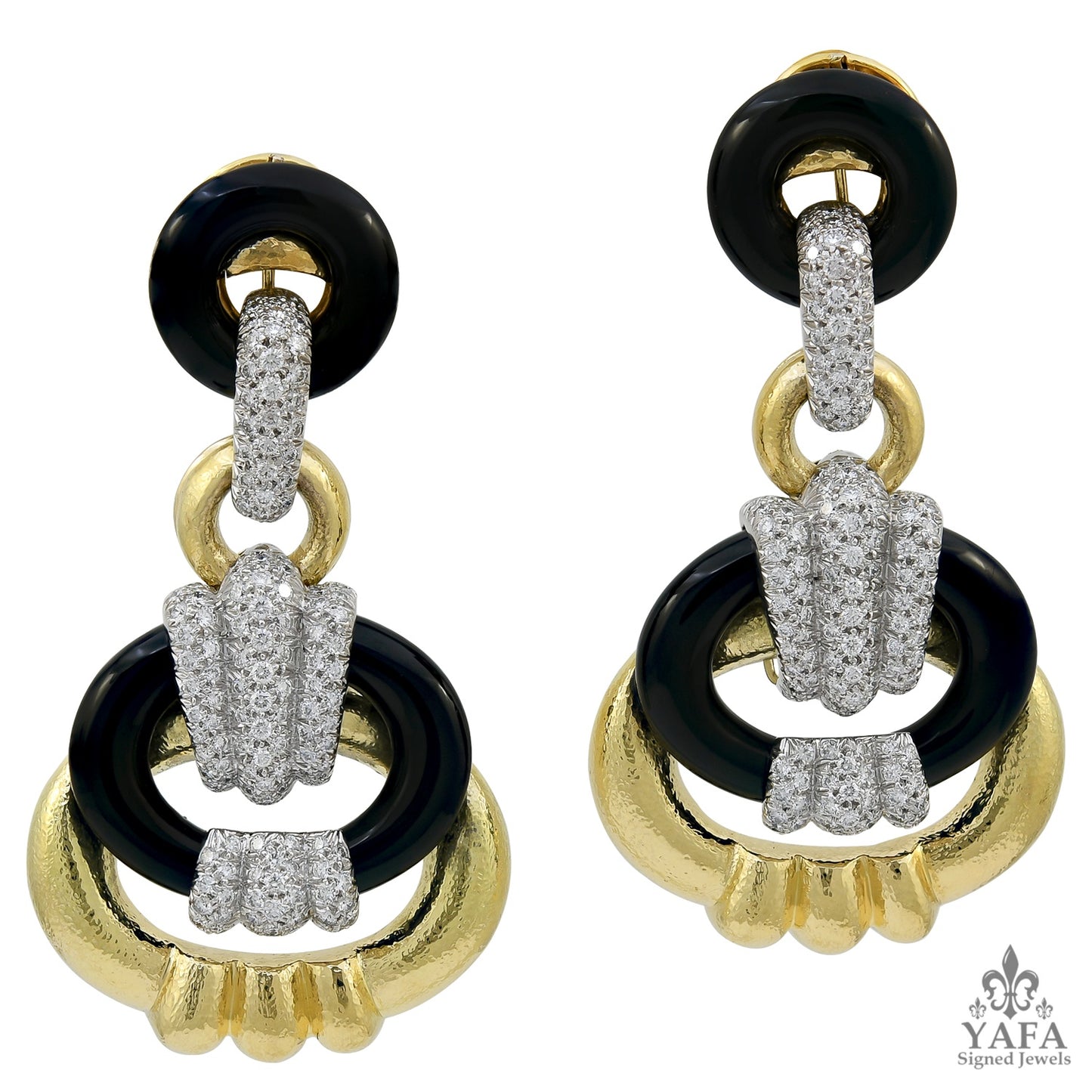 DAVID WEBB Diamond & Onyx Creole Hoop Earrings